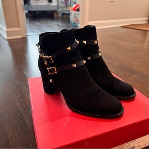Valentino Garavani Black Ankle Boots with Gold Studs
